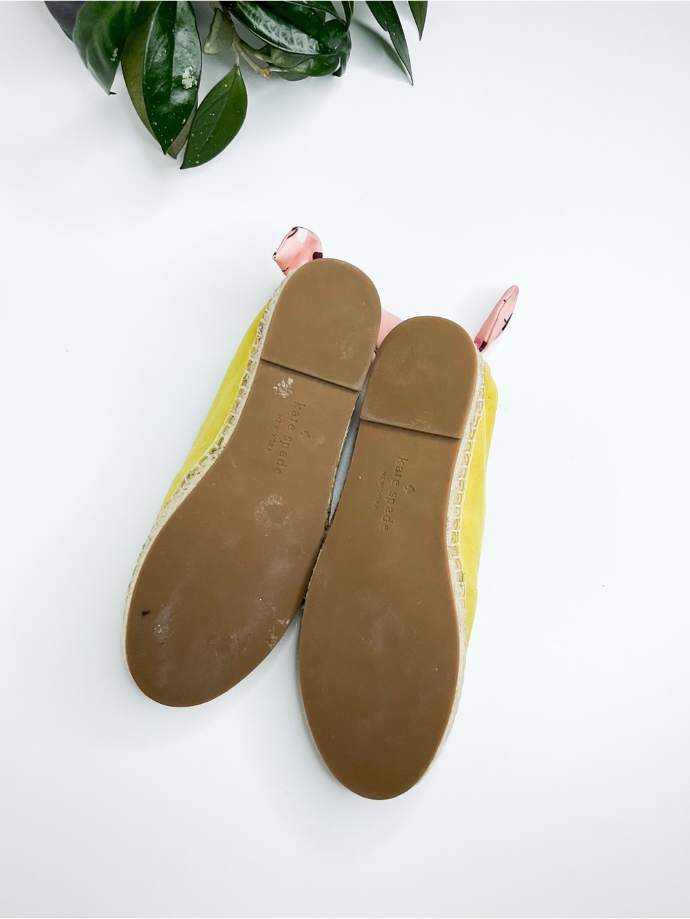 KATE SPADE New York Yellow Suede Espadrille Flats with Pink Accent - Picture 10 of 10